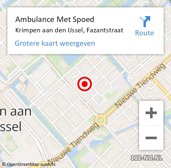 Locatie op kaart van de 112 melding: Ambulance Met Spoed Naar Krimpen aan den IJssel, Fazantstraat op 1 november 2023 00:36