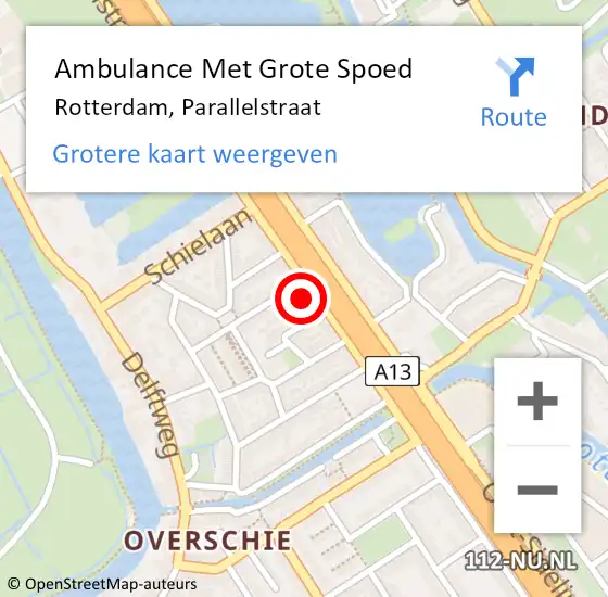 Locatie op kaart van de 112 melding: Ambulance Met Grote Spoed Naar Rotterdam, Parallelstraat op 1 november 2023 00:53