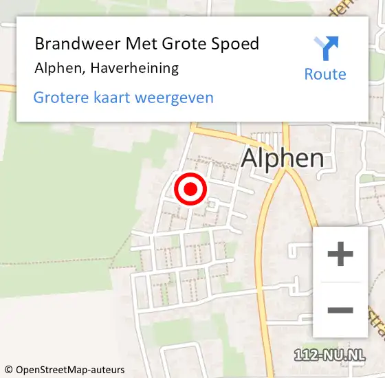 Locatie op kaart van de 112 melding: Brandweer Met Grote Spoed Naar Alphen, Haverheining op 1 november 2023 02:49