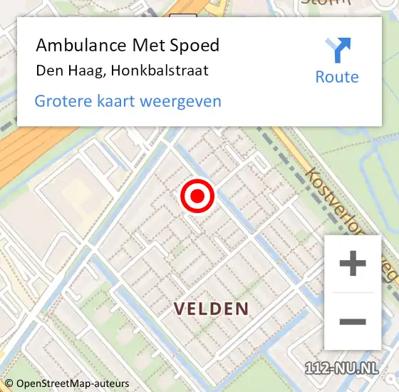 Locatie op kaart van de 112 melding: Ambulance Met Spoed Naar Den Haag, Honkbalstraat op 1 november 2023 03:12