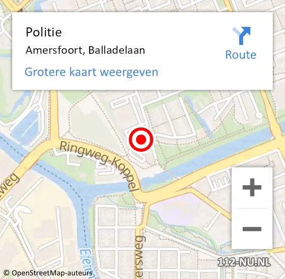 Locatie op kaart van de 112 melding: Politie Amersfoort, Balladelaan op 1 november 2023 05:15