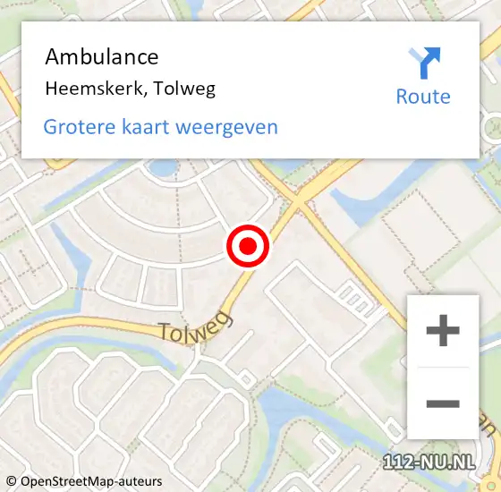 Locatie op kaart van de 112 melding: Ambulance Heemskerk, Tolweg op 1 november 2023 06:50