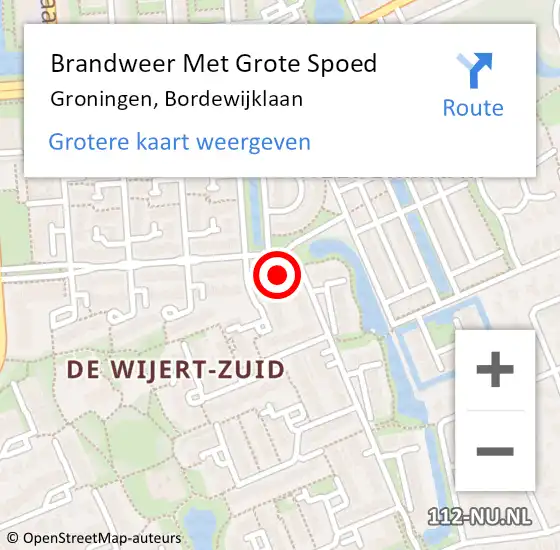 Locatie op kaart van de 112 melding: Brandweer Met Grote Spoed Naar Groningen, Bordewijklaan op 1 november 2023 08:32