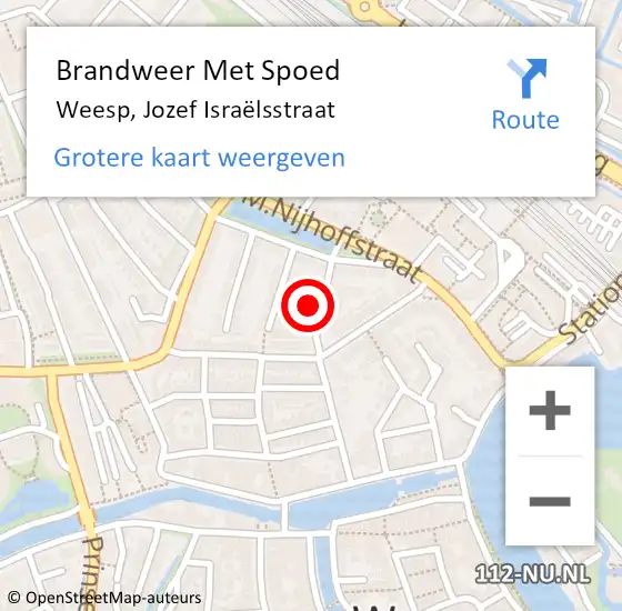 Locatie op kaart van de 112 melding: Brandweer Met Spoed Naar Weesp, Jozef Israëlsstraat op 1 november 2023 08:36