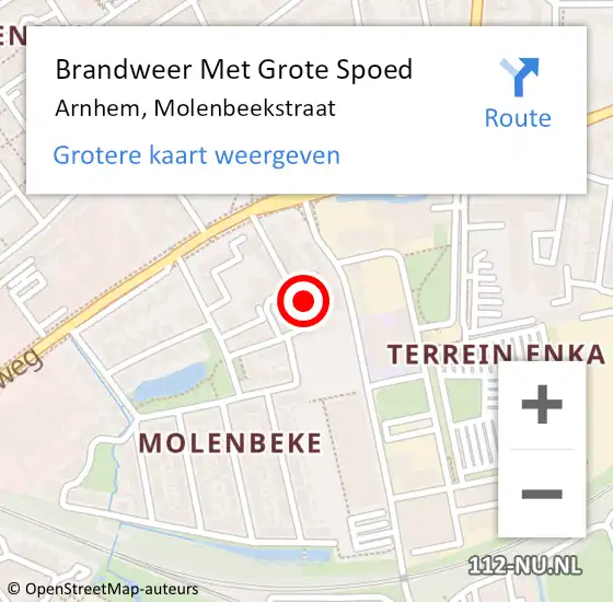 Locatie op kaart van de 112 melding: Brandweer Met Grote Spoed Naar Arnhem, Molenbeekstraat op 1 november 2023 08:41