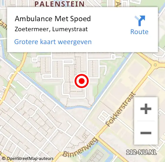 Locatie op kaart van de 112 melding: Ambulance Met Spoed Naar Zoetermeer, Lumeystraat op 1 november 2023 08:43