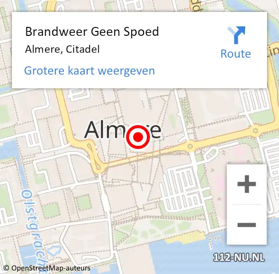 Locatie op kaart van de 112 melding: Brandweer Geen Spoed Naar Almere, Citadel op 1 november 2023 08:46