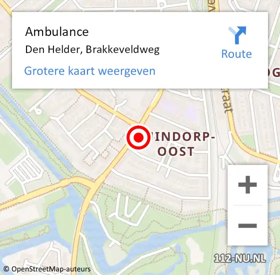 Locatie op kaart van de 112 melding: Ambulance Den Helder, Brakkeveldweg op 1 november 2023 08:59