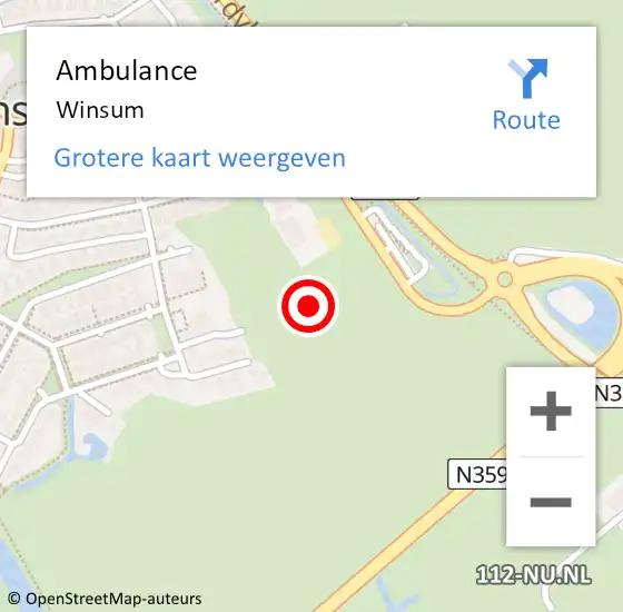 Locatie op kaart van de 112 melding: Ambulance Winsum op 1 november 2023 09:02