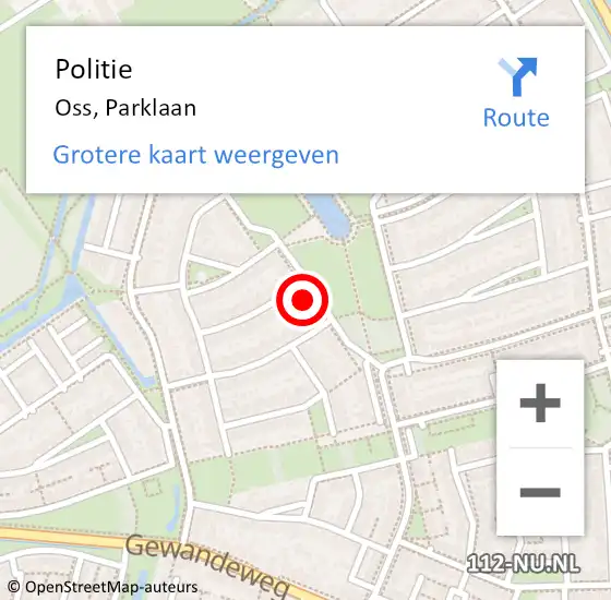 Locatie op kaart van de 112 melding: Politie Oss, Parklaan op 1 november 2023 09:03