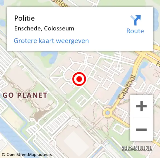 Locatie op kaart van de 112 melding: Politie Enschede, Colosseum op 1 november 2023 09:11