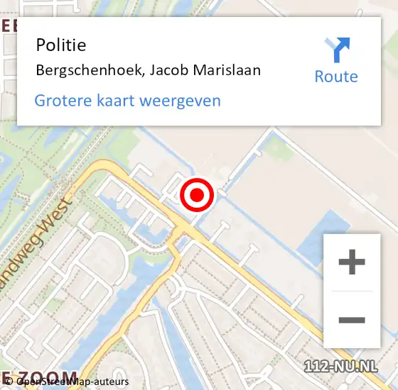 Locatie op kaart van de 112 melding: Politie Bergschenhoek, Jacob Marislaan op 1 november 2023 09:53