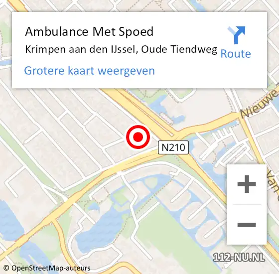 Locatie op kaart van de 112 melding: Ambulance Met Spoed Naar Krimpen aan den IJssel, Oude Tiendweg op 1 november 2023 09:56