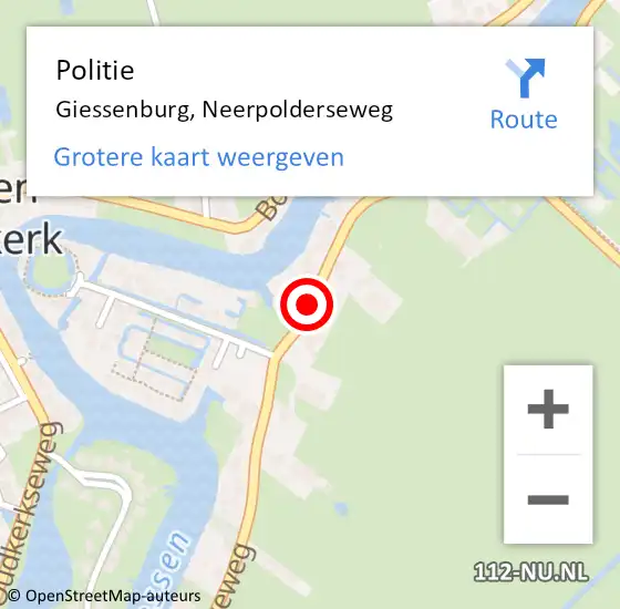 Locatie op kaart van de 112 melding: Politie Giessenburg, Neerpolderseweg op 13 september 2014 15:23