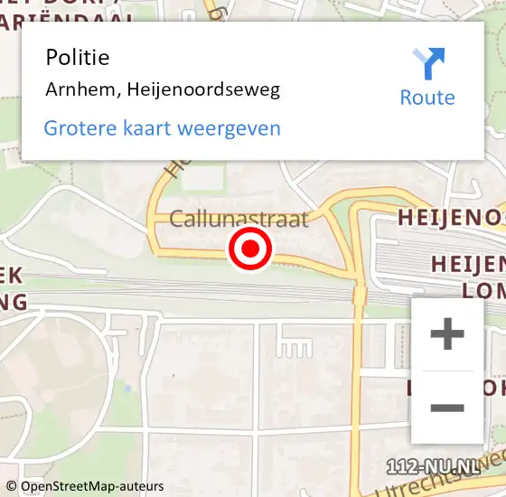 Locatie op kaart van de 112 melding: Politie Arnhem, Heijenoordseweg op 1 november 2023 10:20