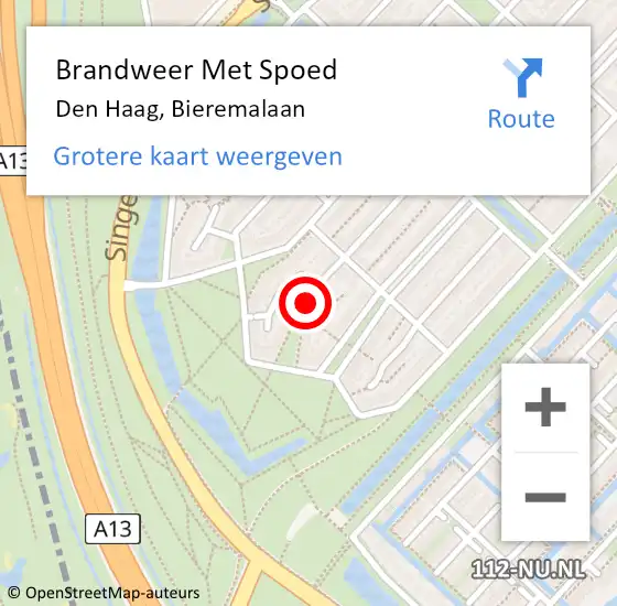 Locatie op kaart van de 112 melding: Brandweer Met Spoed Naar Den Haag, Bieremalaan op 1 november 2023 11:05