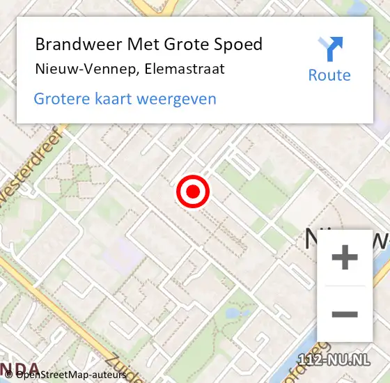 Locatie op kaart van de 112 melding: Brandweer Met Grote Spoed Naar Nieuw-Vennep, Elemastraat op 1 november 2023 11:17