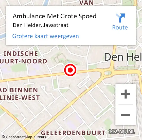 Locatie op kaart van de 112 melding: Ambulance Met Grote Spoed Naar Den Helder, Javastraat op 1 november 2023 11:44