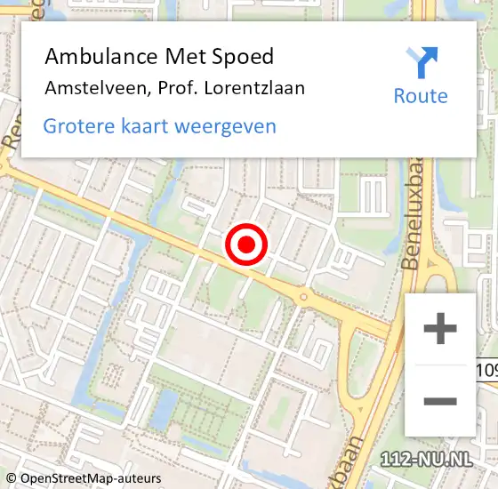 Locatie op kaart van de 112 melding: Ambulance Met Spoed Naar Amstelveen, Prof. Lorentzlaan op 1 november 2023 11:50