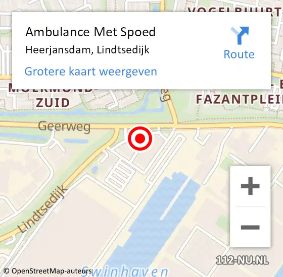 Locatie op kaart van de 112 melding: Ambulance Met Spoed Naar Heerjansdam, Lindtsedijk op 1 november 2023 12:06