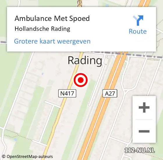 Locatie op kaart van de 112 melding: Ambulance Met Spoed Naar Hollandsche Rading op 1 november 2023 12:10