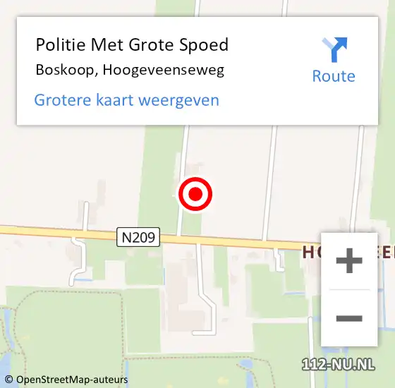 Locatie op kaart van de 112 melding: Politie Met Grote Spoed Naar Boskoop, Hoogeveenseweg op 1 november 2023 12:11