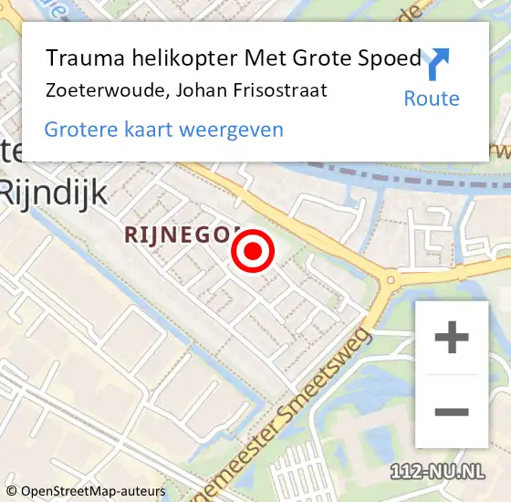 Locatie op kaart van de 112 melding: Trauma helikopter Met Grote Spoed Naar Zoeterwoude, Johan Frisostraat op 1 november 2023 12:30