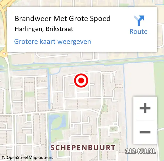 Locatie op kaart van de 112 melding: Brandweer Met Grote Spoed Naar Harlingen, Brikstraat op 1 november 2023 12:35