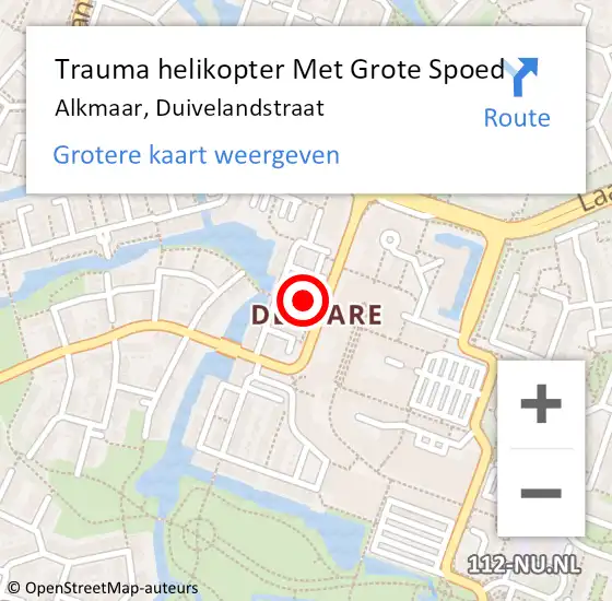 Locatie op kaart van de 112 melding: Trauma helikopter Met Grote Spoed Naar Alkmaar, Duivelandstraat op 1 november 2023 12:36