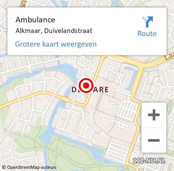 Locatie op kaart van de 112 melding: Ambulance Alkmaar, Duivelandstraat op 1 november 2023 12:42