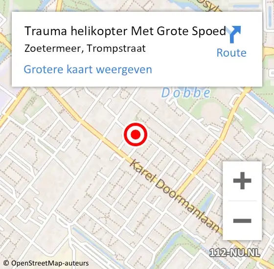 Locatie op kaart van de 112 melding: Trauma helikopter Met Grote Spoed Naar Zoetermeer, Trompstraat op 1 november 2023 12:53