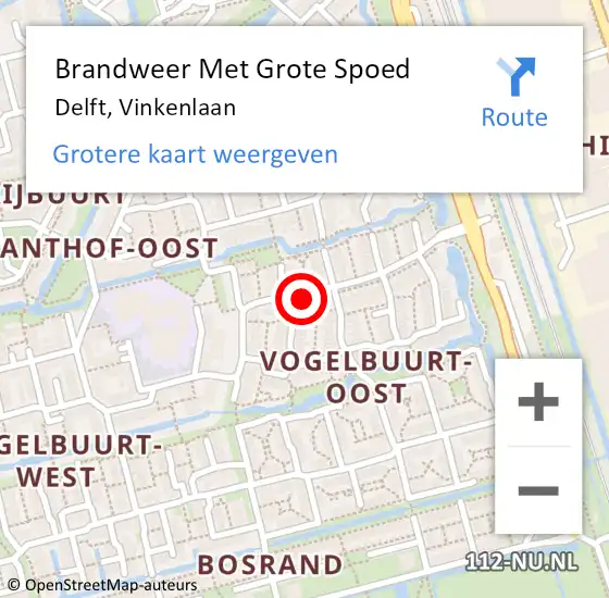 Locatie op kaart van de 112 melding: Brandweer Met Grote Spoed Naar Delft, Vinkenlaan op 1 november 2023 13:00