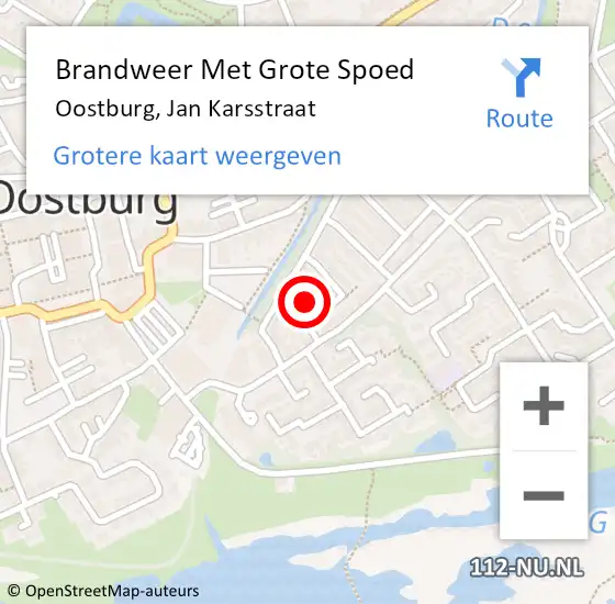 Locatie op kaart van de 112 melding: Brandweer Met Grote Spoed Naar Oostburg, Jan Karsstraat op 1 november 2023 13:42