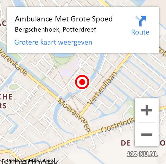 Locatie op kaart van de 112 melding: Ambulance Met Grote Spoed Naar Bergschenhoek, Potterdreef op 1 november 2023 14:05