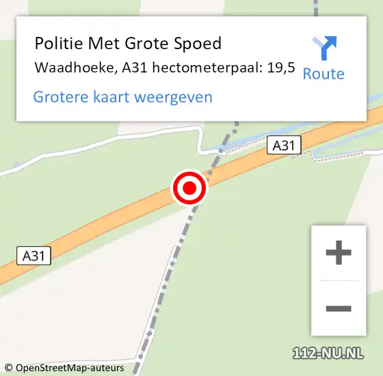 Locatie op kaart van de 112 melding: Politie Met Grote Spoed Naar Waadhoeke, A31 hectometerpaal: 19,5 op 1 november 2023 14:16