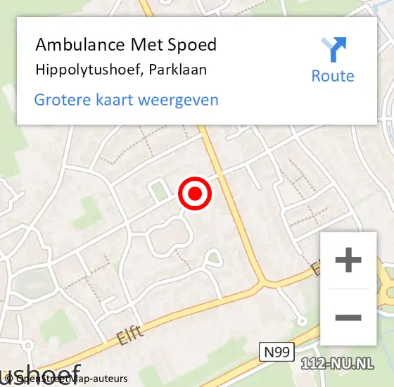 Locatie op kaart van de 112 melding: Ambulance Met Spoed Naar Hippolytushoef, Parklaan op 1 november 2023 14:21