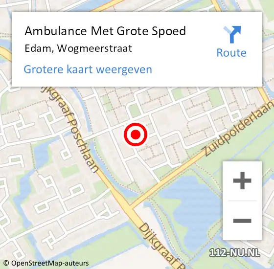 Locatie op kaart van de 112 melding: Ambulance Met Grote Spoed Naar Edam, Wogmeerstraat op 1 november 2023 14:28