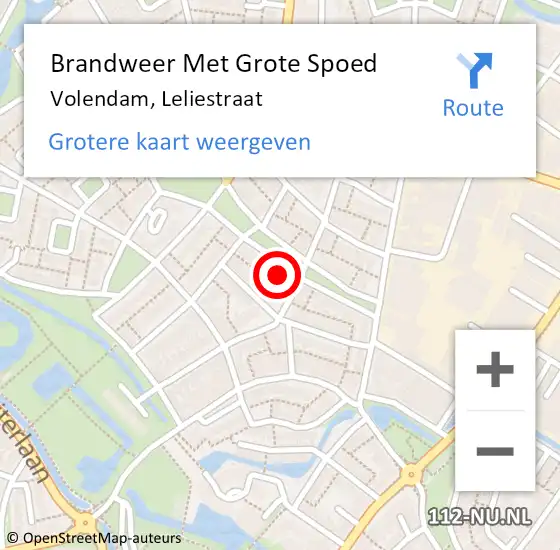 Locatie op kaart van de 112 melding: Brandweer Met Grote Spoed Naar Volendam, Leliestraat op 1 november 2023 14:37