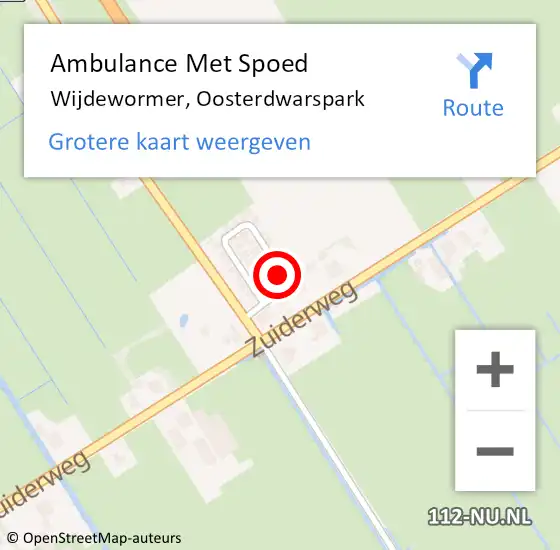 Locatie op kaart van de 112 melding: Ambulance Met Spoed Naar Wijdewormer, Oosterdwarspark op 1 november 2023 14:54