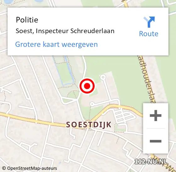 Locatie op kaart van de 112 melding: Politie Soest, Inspecteur Schreuderlaan op 1 november 2023 15:18