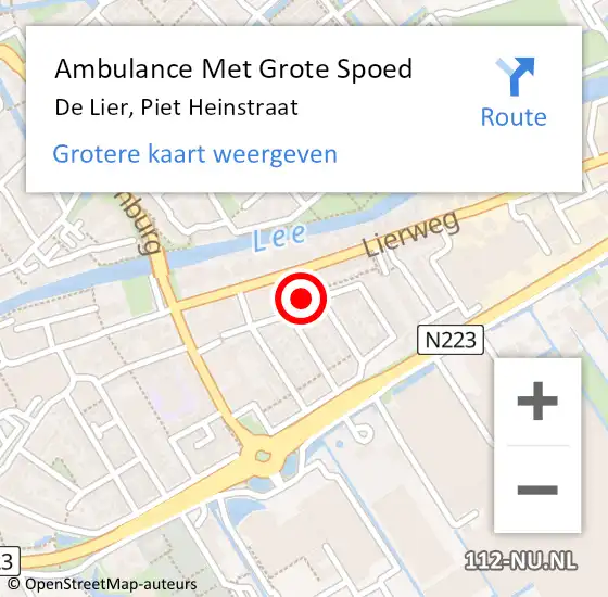 Locatie op kaart van de 112 melding: Ambulance Met Grote Spoed Naar De Lier, Piet Heinstraat op 1 november 2023 15:22