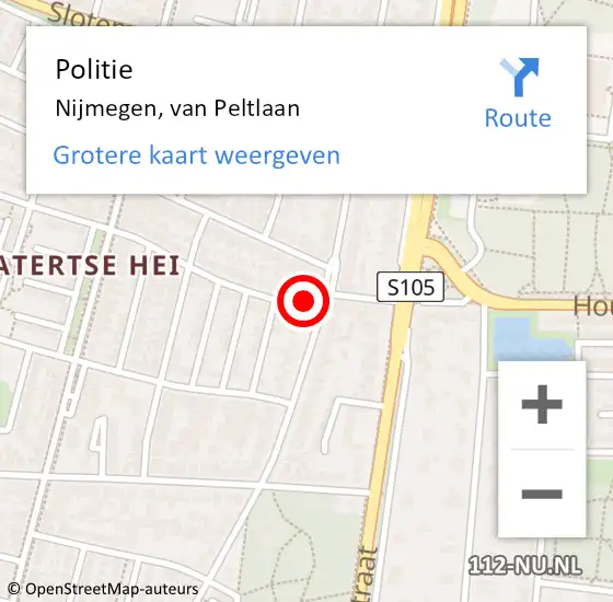 Locatie op kaart van de 112 melding: Politie Nijmegen, van Peltlaan op 1 november 2023 15:39