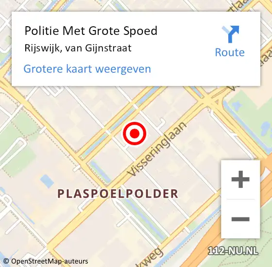 Locatie op kaart van de 112 melding: Politie Met Grote Spoed Naar Rijswijk, van Gijnstraat op 1 november 2023 15:46