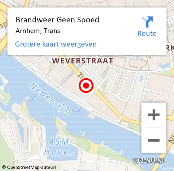 Locatie op kaart van de 112 melding: Brandweer Geen Spoed Naar Arnhem, Trans op 1 november 2023 16:25