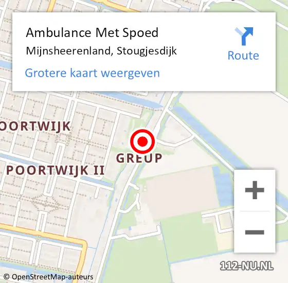Locatie op kaart van de 112 melding: Ambulance Met Spoed Naar Mijnsheerenland, Stougjesdijk op 1 november 2023 16:39