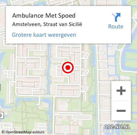 Locatie op kaart van de 112 melding: Ambulance Met Spoed Naar Amstelveen, Straat van Sicilië op 1 november 2023 16:49