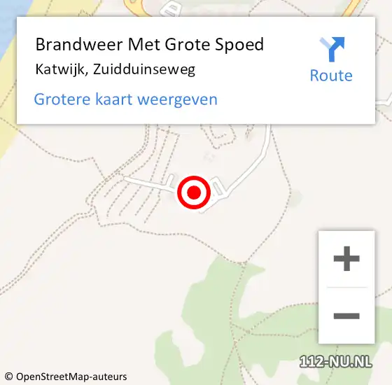 Locatie op kaart van de 112 melding: Brandweer Met Grote Spoed Naar Katwijk, Zuidduinseweg op 1 november 2023 17:02