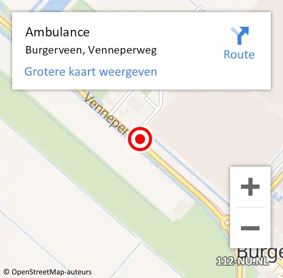 Locatie op kaart van de 112 melding: Ambulance Burgerveen, Venneperweg op 1 november 2023 17:23