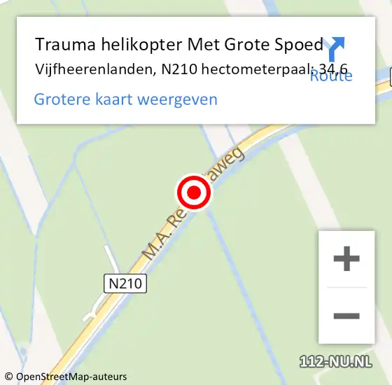 Locatie op kaart van de 112 melding: Trauma helikopter Met Grote Spoed Naar Vijfheerenlanden, N210 hectometerpaal: 34,6 op 1 november 2023 17:30