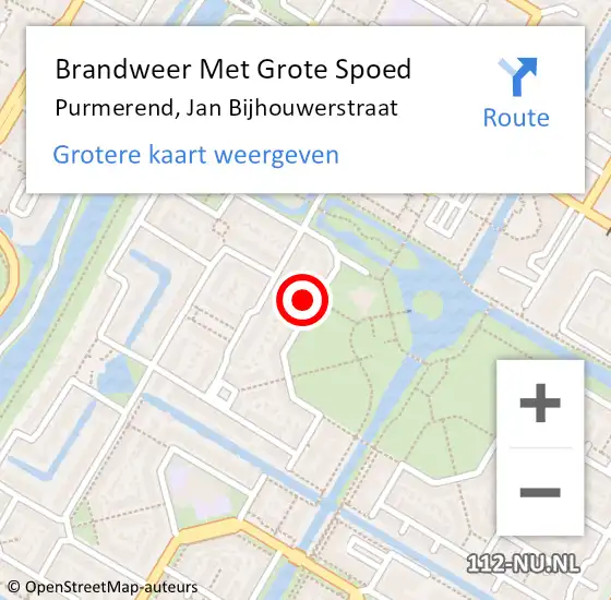 Locatie op kaart van de 112 melding: Brandweer Met Grote Spoed Naar Purmerend, Jan Bijhouwerstraat op 1 november 2023 17:36